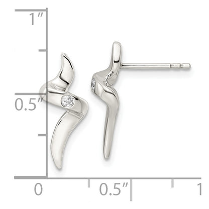 Sterling Silver Cz Ribbon Post Earrings
