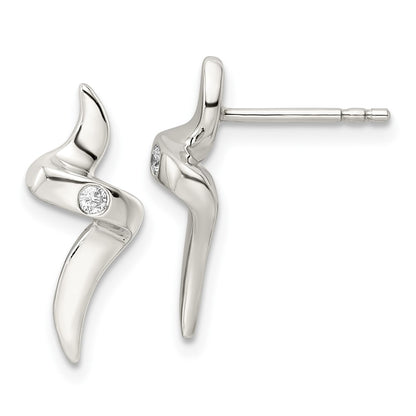 Sterling Silver Cz Ribbon Post Earrings