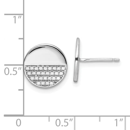 Sterling Silver Rhodium-Plated Polished Cz Disc Post Earrings