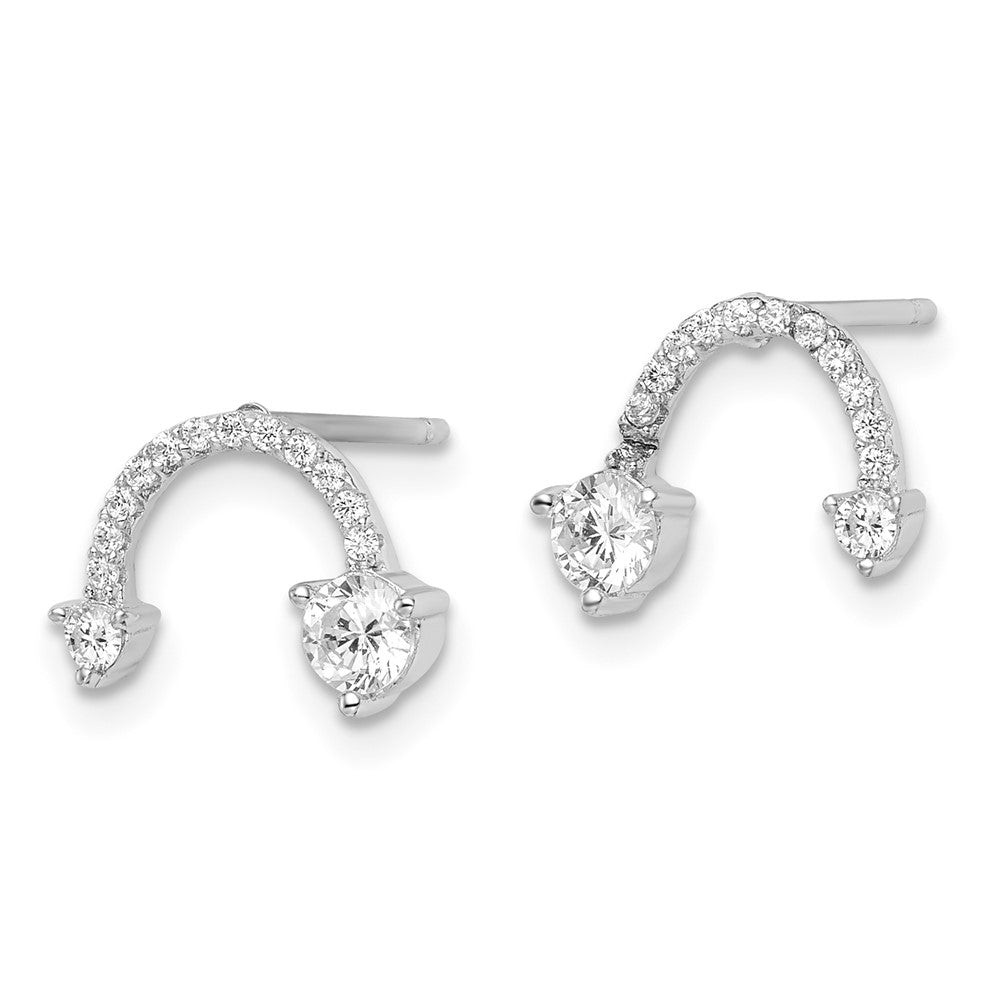 Sterling Silver Rhodium-Plated Polished Cz Half Circle Post Earrings