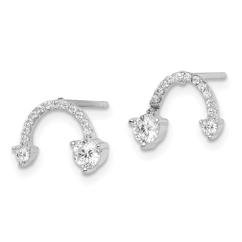 Sterling Silver Rhodium-Plated Polished Cz Half Circle Post Earrings