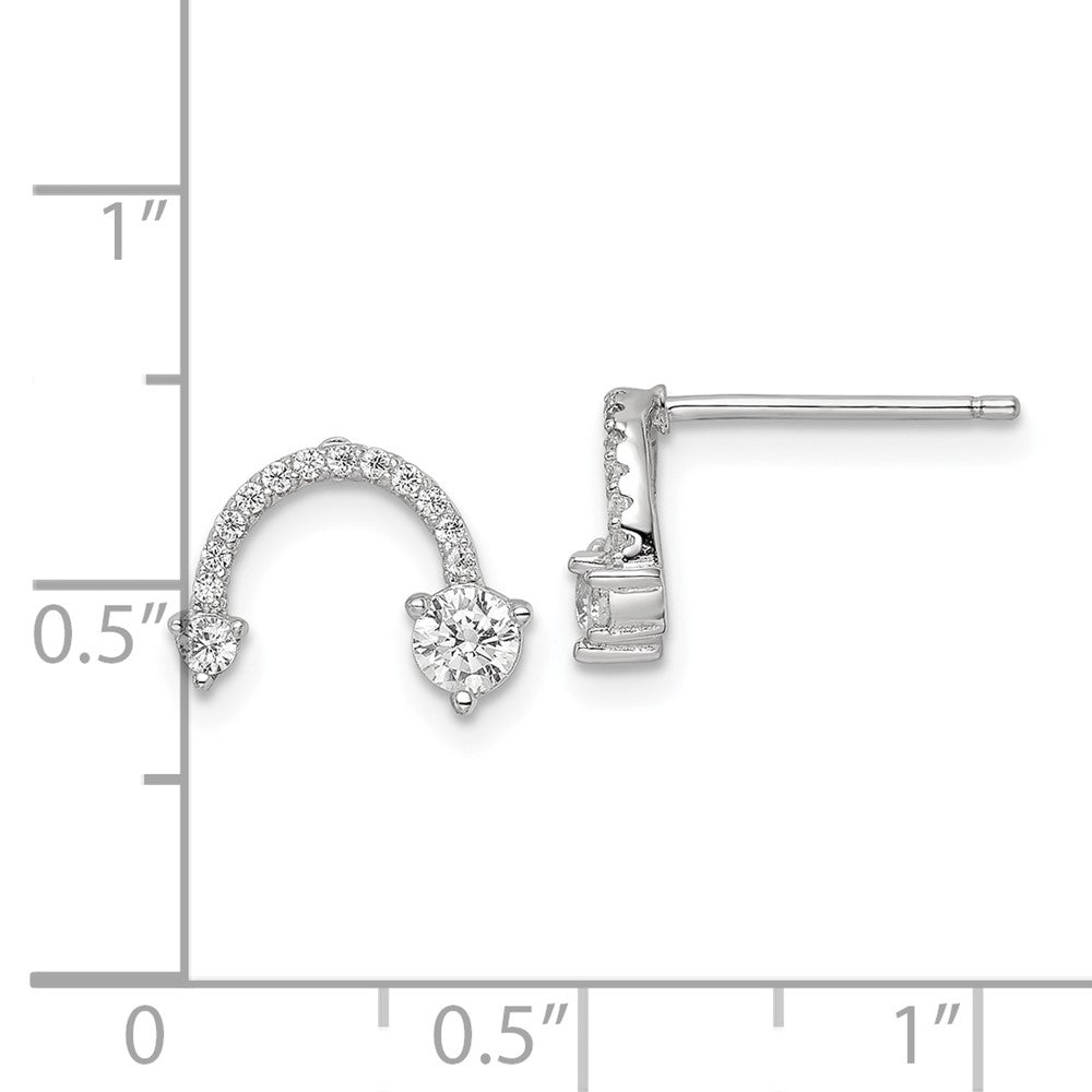Sterling Silver Rhodium-Plated Polished Cz Half Circle Post Earrings