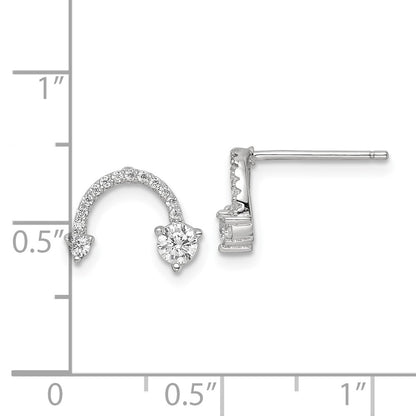 Sterling Silver Rhodium-Plated Polished Cz Half Circle Post Earrings
