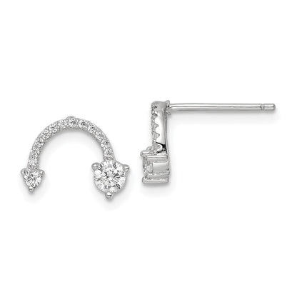 Sterling Silver Rhodium-Plated Polished Cz Half Circle Post Earrings