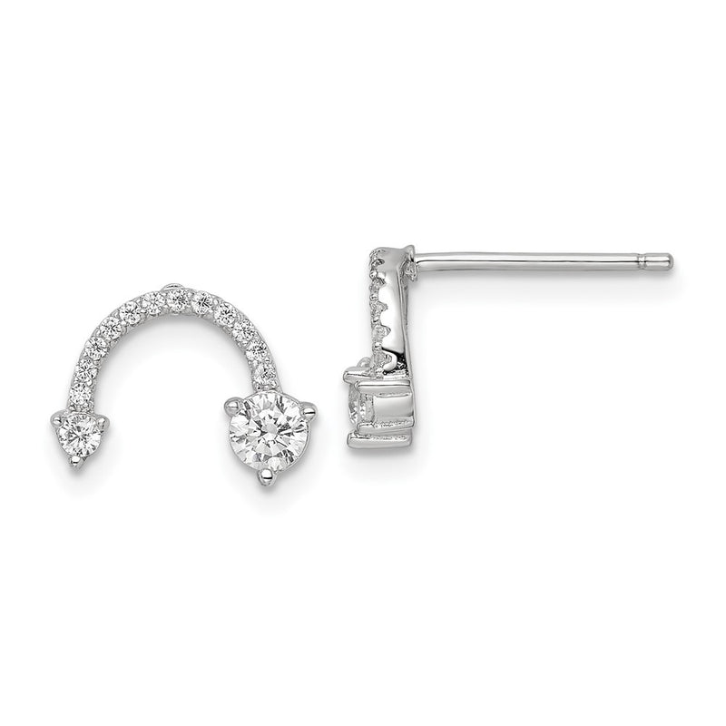 Sterling Silver Rhodium-Plated Polished Cz Half Circle Post Earrings