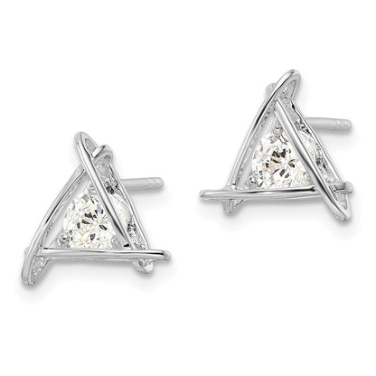 Sterling Silver Rhodium-Plated Triangle Cz Post Earrings