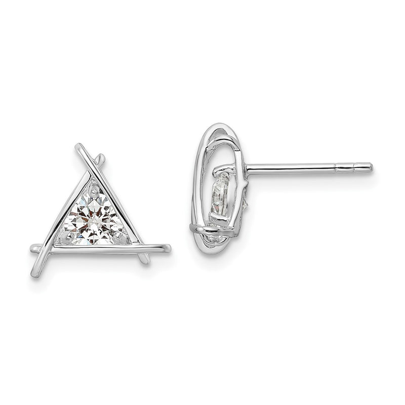 Sterling Silver Rhodium-Plated Triangle Cz Post Earrings