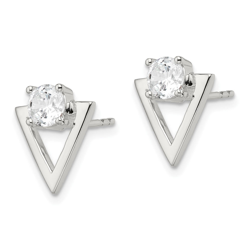 Sterling Silver Polished Cz Triangle Post Earrings