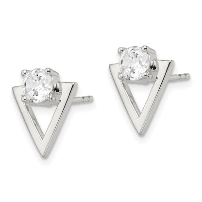 Sterling Silver Polished Cz Triangle Post Earrings