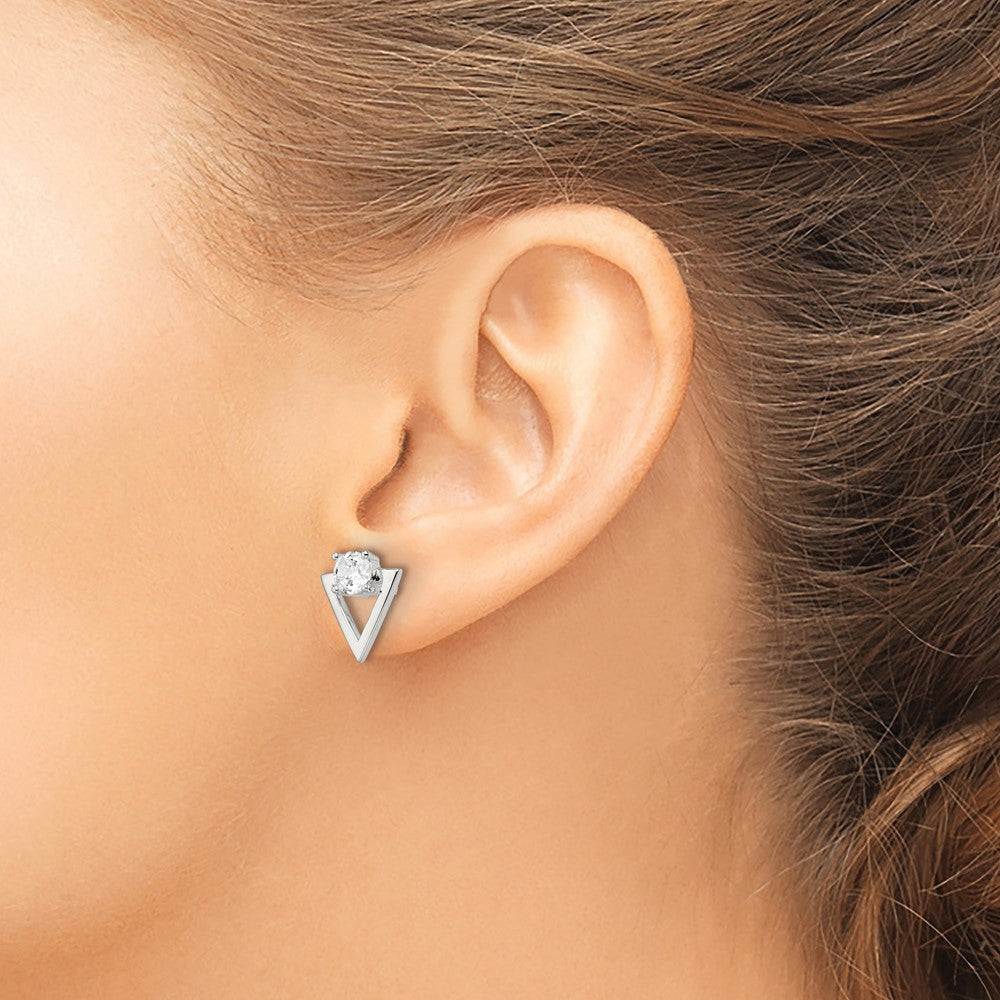 Sterling Silver Polished Cz Triangle Post Earrings