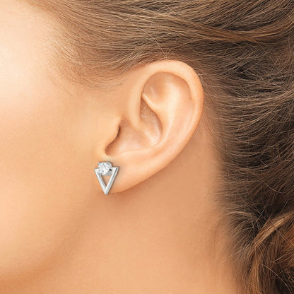Sterling Silver Polished Cz Triangle Post Earrings