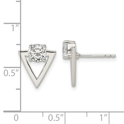 Sterling Silver Polished Cz Triangle Post Earrings