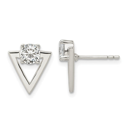 Sterling Silver Polished Cz Triangle Post Earrings