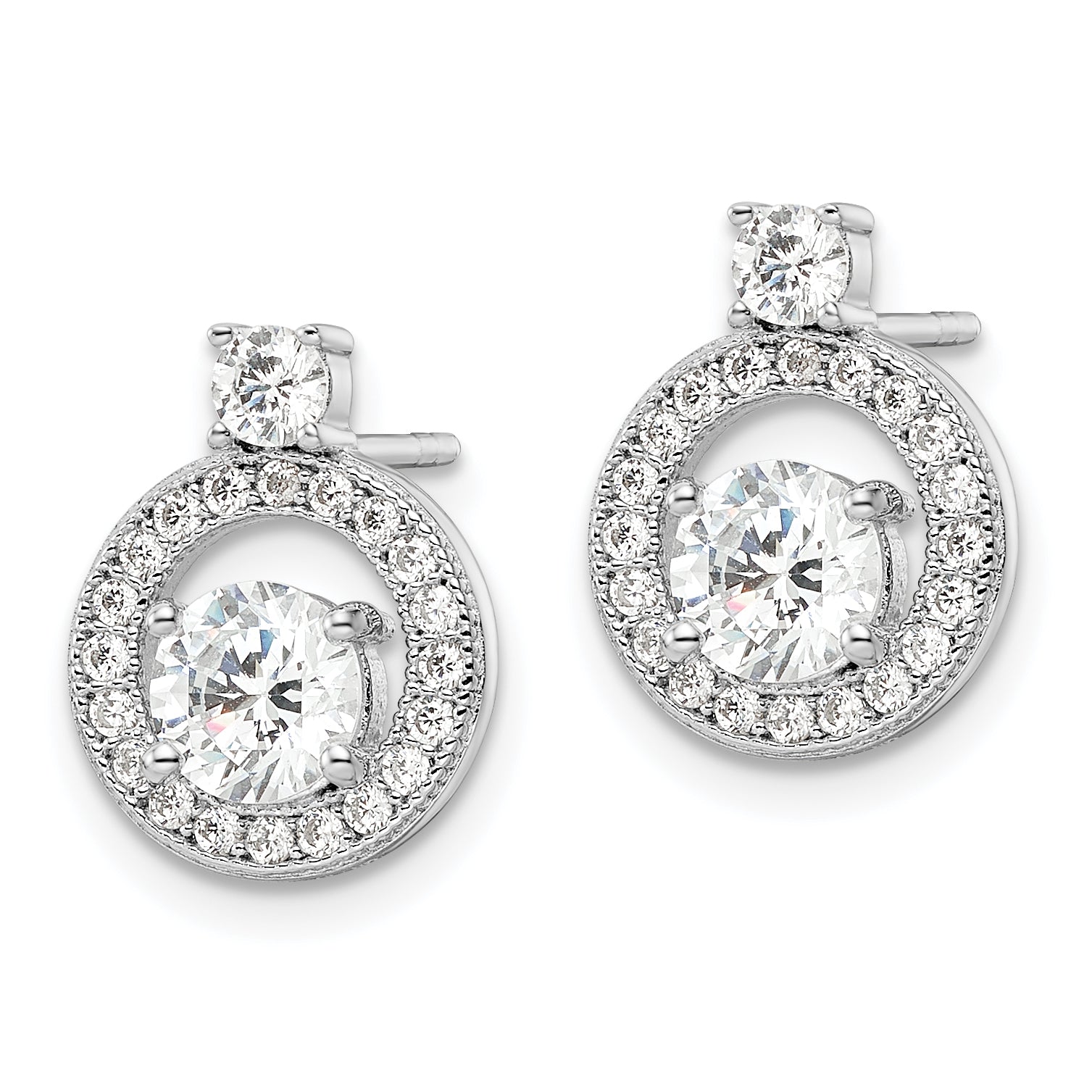 Sterling Silver Rhodium-Plated Polished Cz Halo Circle Post Earrings