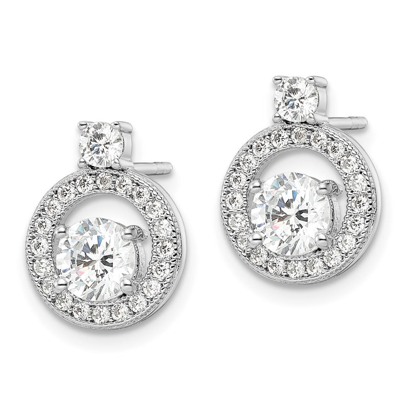 Sterling Silver Rhodium-Plated Polished Cz Halo Circle Post Earrings