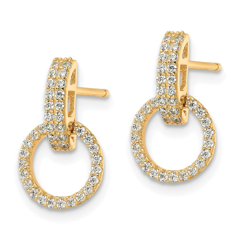 Sterling Silver Gold-Tone Polished Cz Circle Post Dangle Earrings