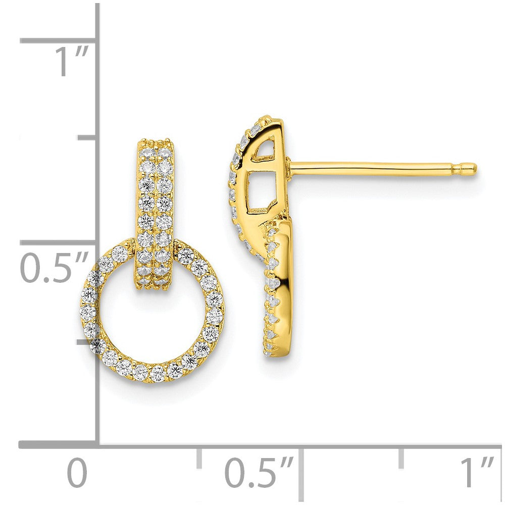 Sterling Silver Gold-Tone Polished Cz Circle Post Dangle Earrings