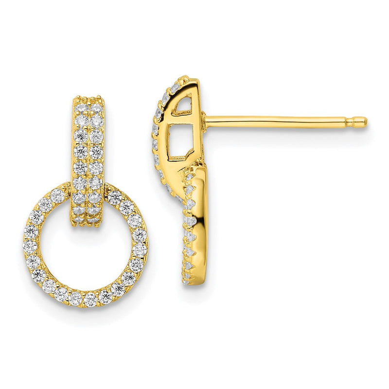 Sterling Silver Gold-Tone Polished Cz Circle Post Dangle Earrings