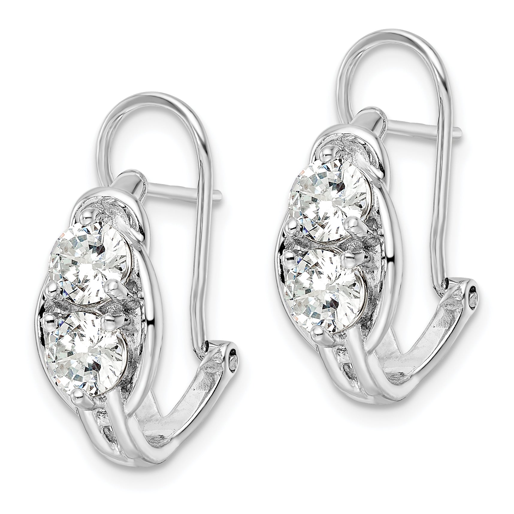 Sterling Silver Rhodium-Plated Polished Cz Omega Back J-Hoop Earrings
