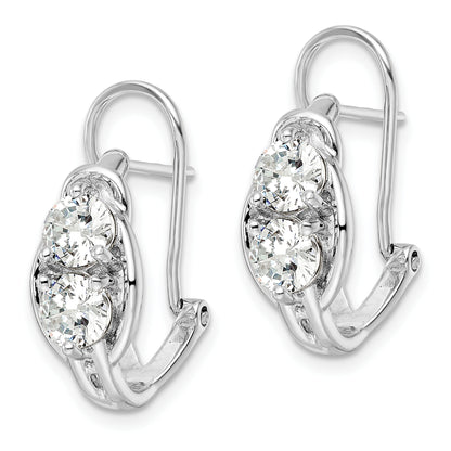 Sterling Silver Rhodium-Plated Polished Cz Omega Back J-Hoop Earrings