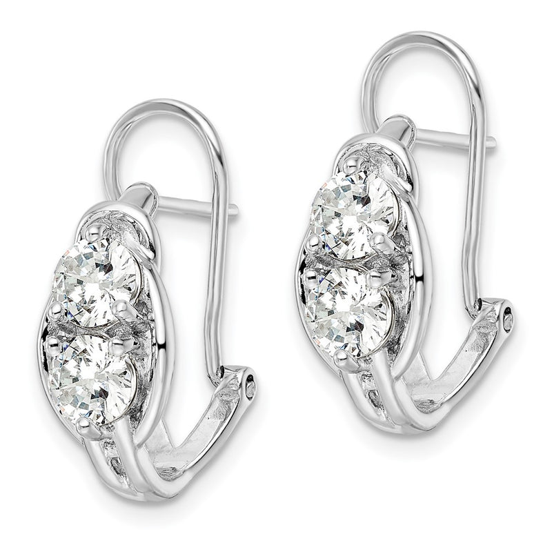 Sterling Silver Rhodium-Plated Polished Cz Omega Back J-Hoop Earrings