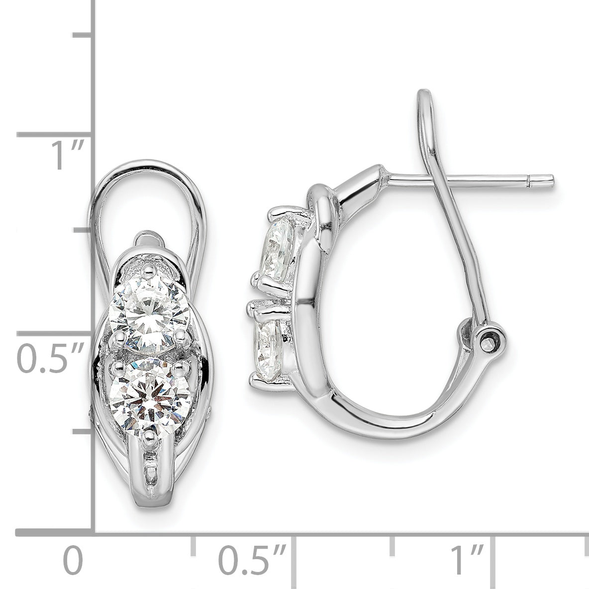 Sterling Silver Rhodium-Plated Polished Cz Omega Back J-Hoop Earrings