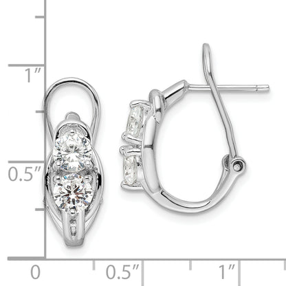 Sterling Silver Rhodium-Plated Polished Cz Omega Back J-Hoop Earrings