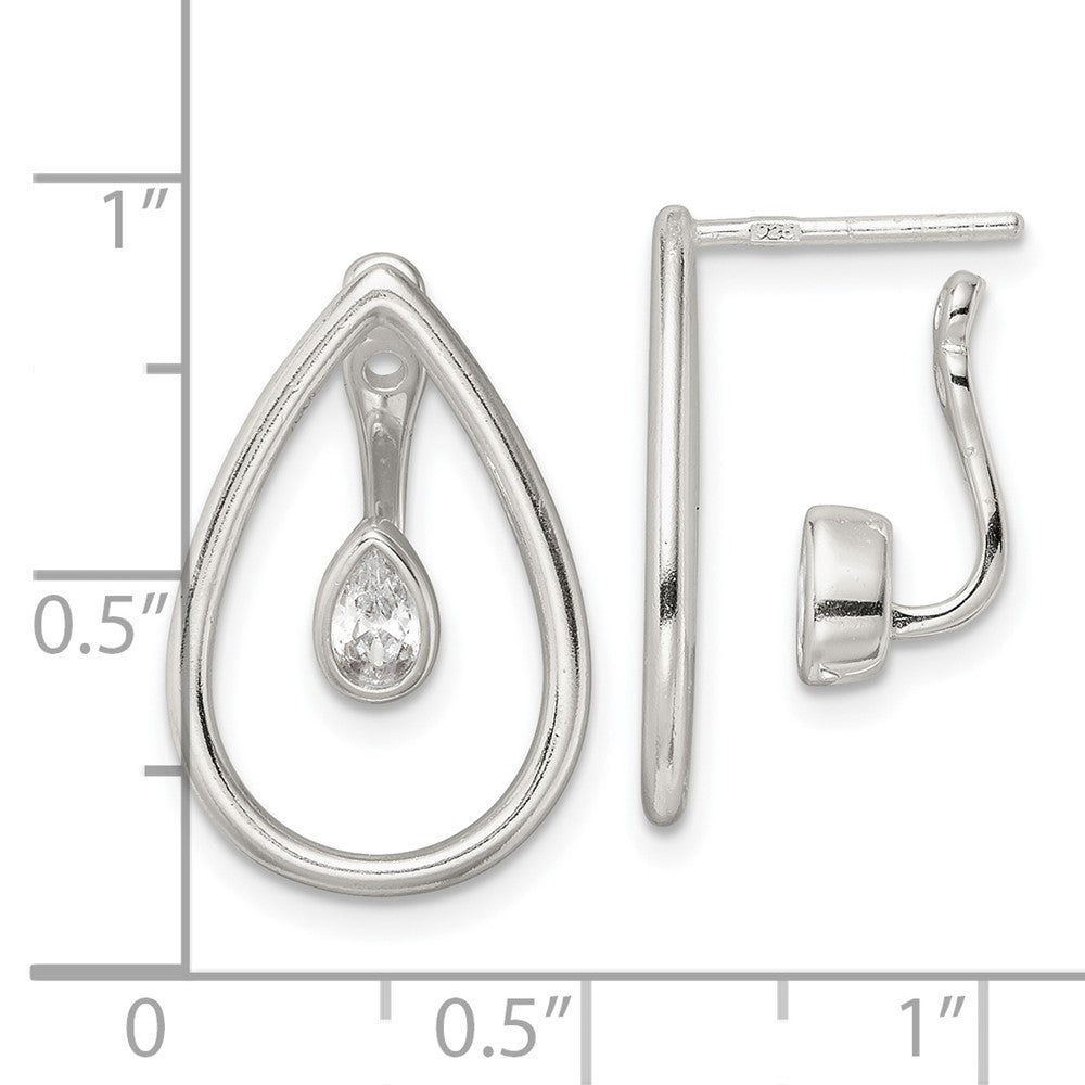 Sterling Silver Polished Teardrop W/Drop And Dangle Cz Threader Post Earrin