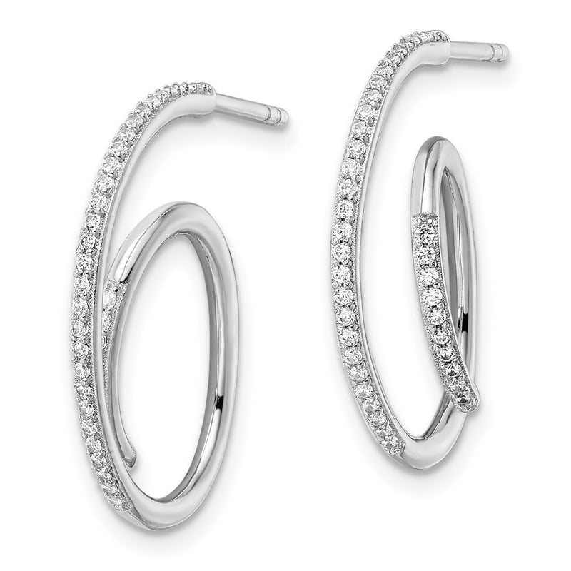 Sterling Silver Rhodium-Plated Cz Fancy J Hoop Post Earrings