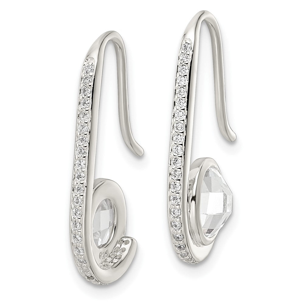 Sterling Silver Polished Checkerboard Cz Dangle Earrings