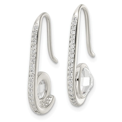 Sterling Silver Polished Checkerboard Cz Dangle Earrings