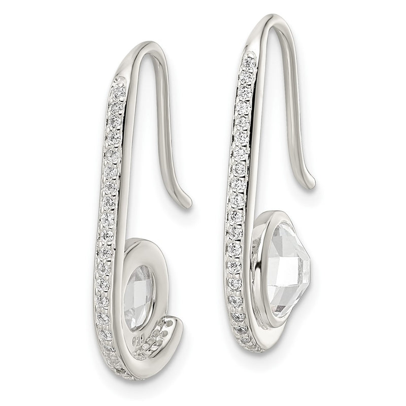 Sterling Silver Polished Checkerboard Cz Dangle Earrings