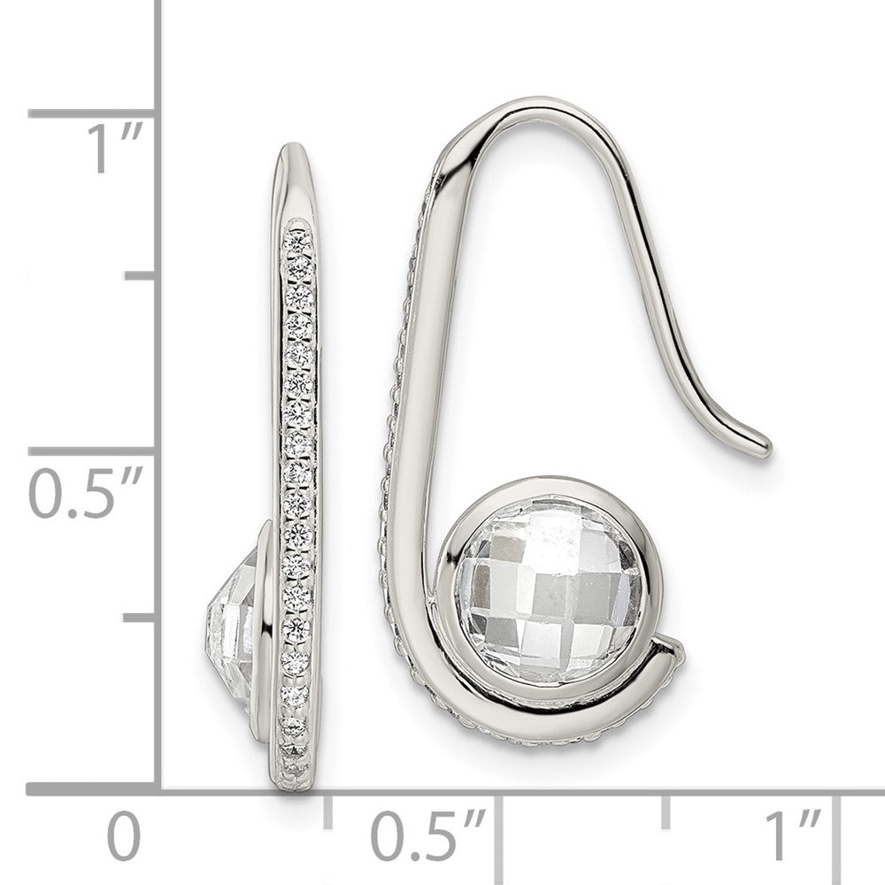 Sterling Silver Polished Checkerboard Cz Dangle Earrings