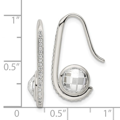 Sterling Silver Polished Checkerboard Cz Dangle Earrings