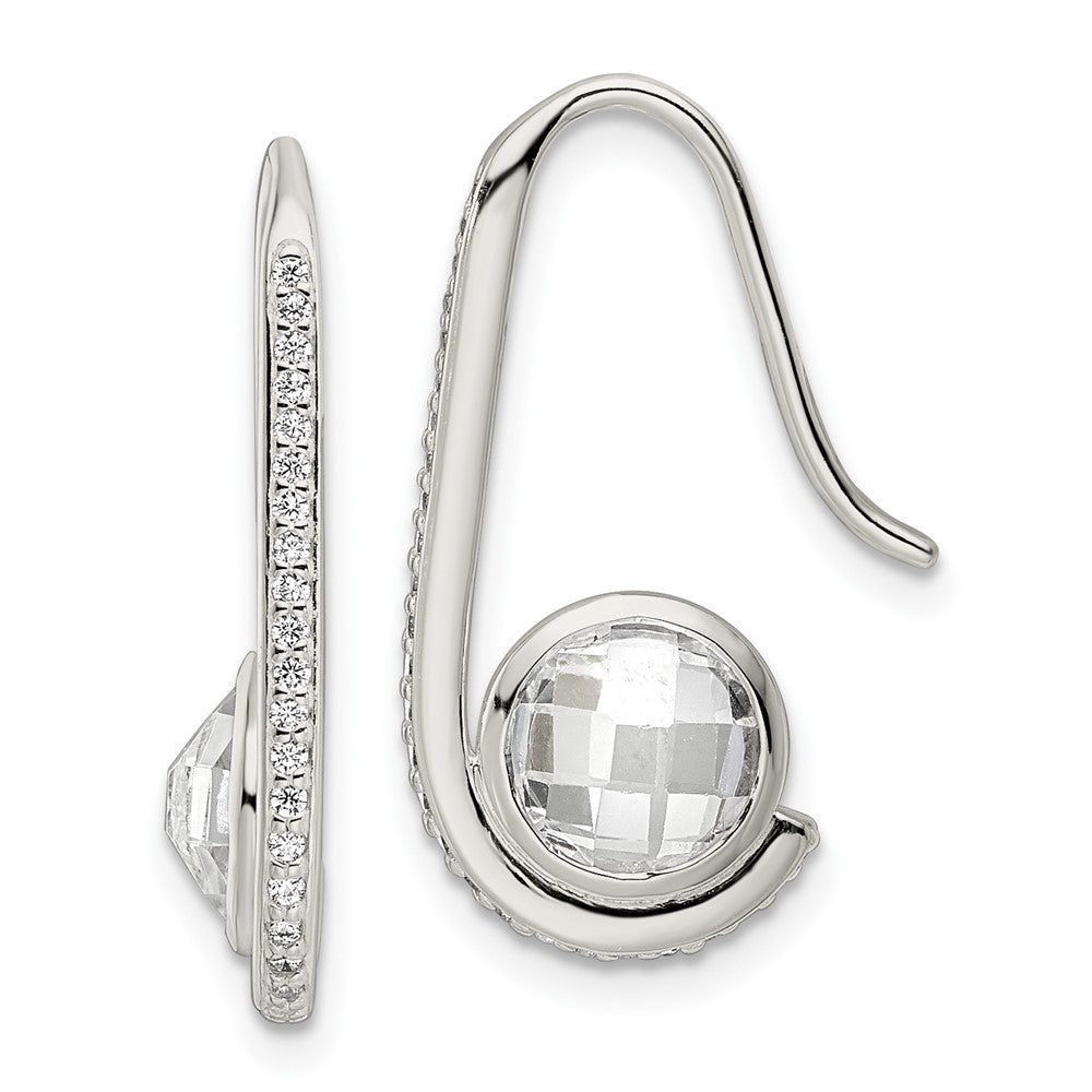 Sterling Silver Polished Checkerboard Cz Dangle Earrings