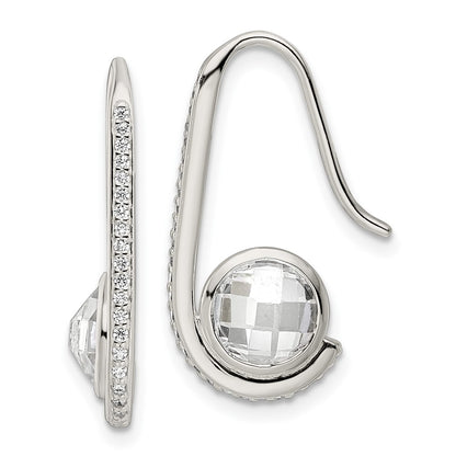 Sterling Silver Polished Checkerboard Cz Dangle Earrings