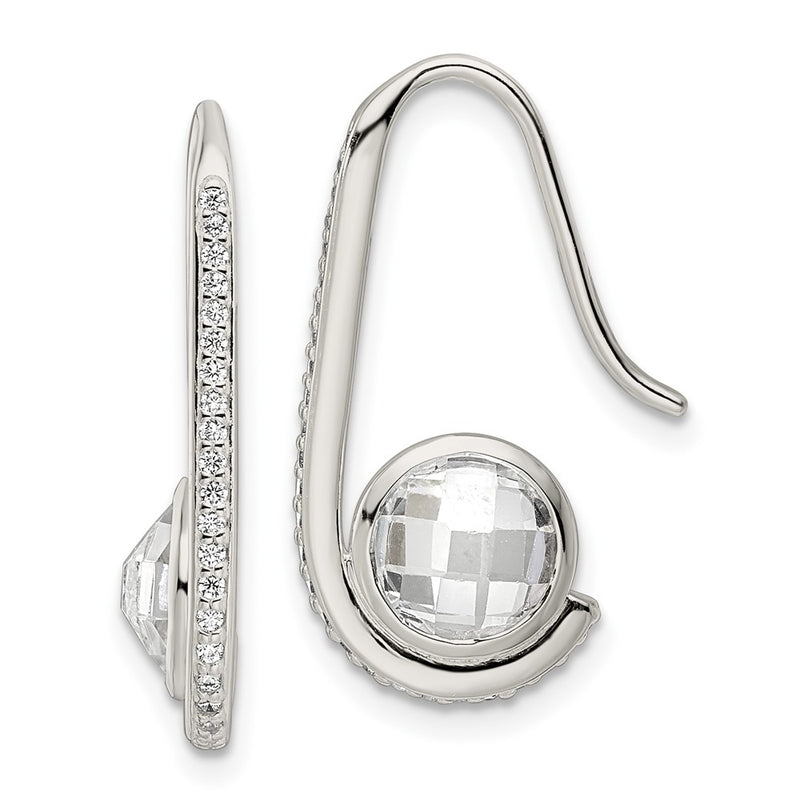 Sterling Silver Polished Checkerboard Cz Dangle Earrings