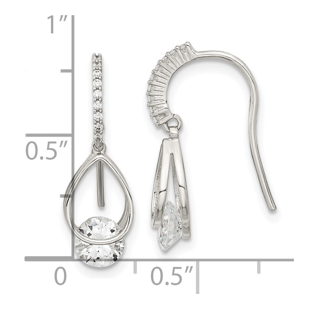 Sterling Silver Rhodium-Plated Polished Fancy Cz Dangle Earrings