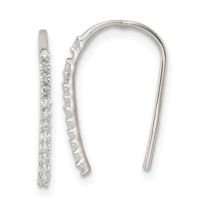 Sterling Silver Polished Cz Threader Earrings