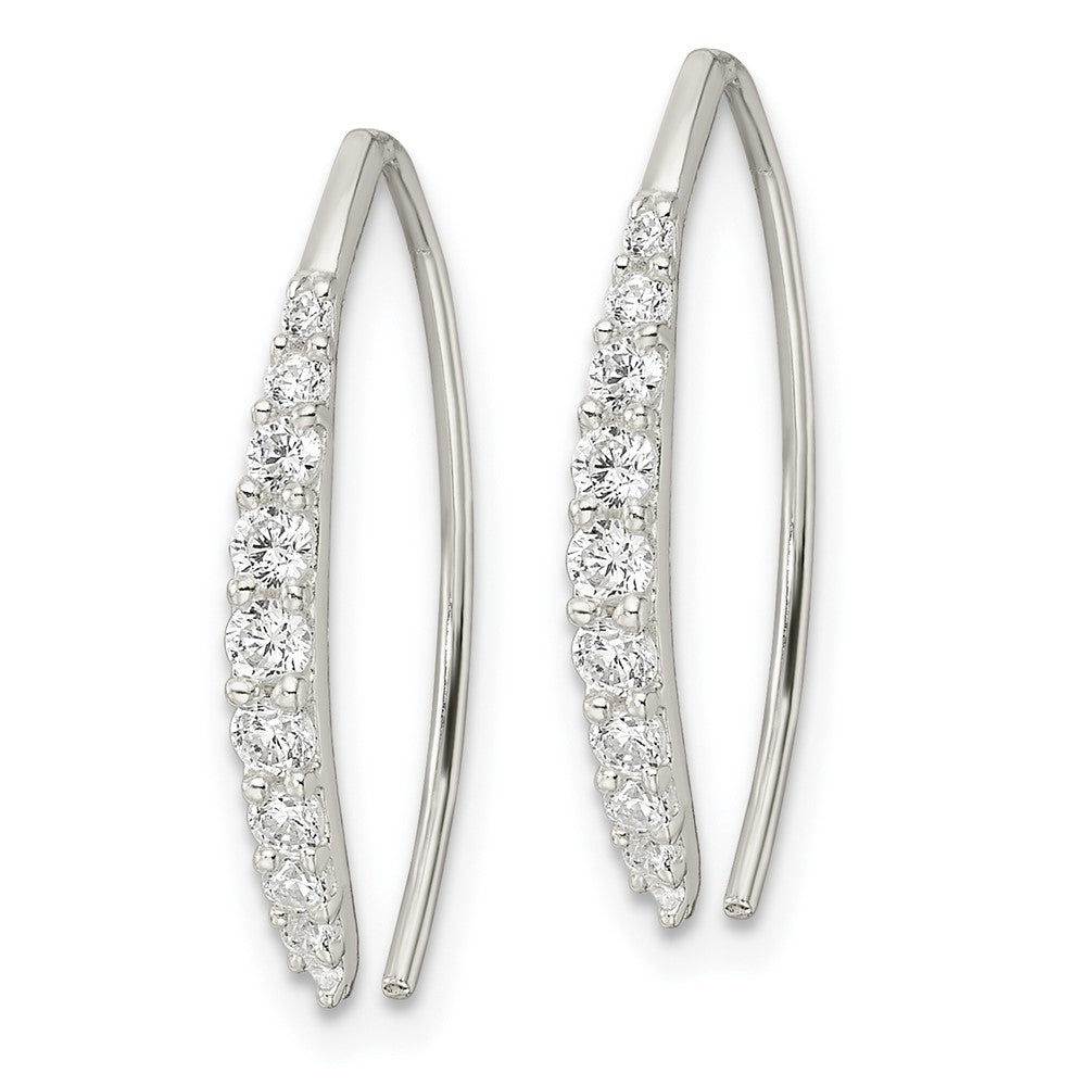 Sterling Silver Polished Cz Threader Earrings