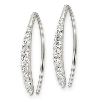 Sterling Silver Polished Cz Threader Earrings