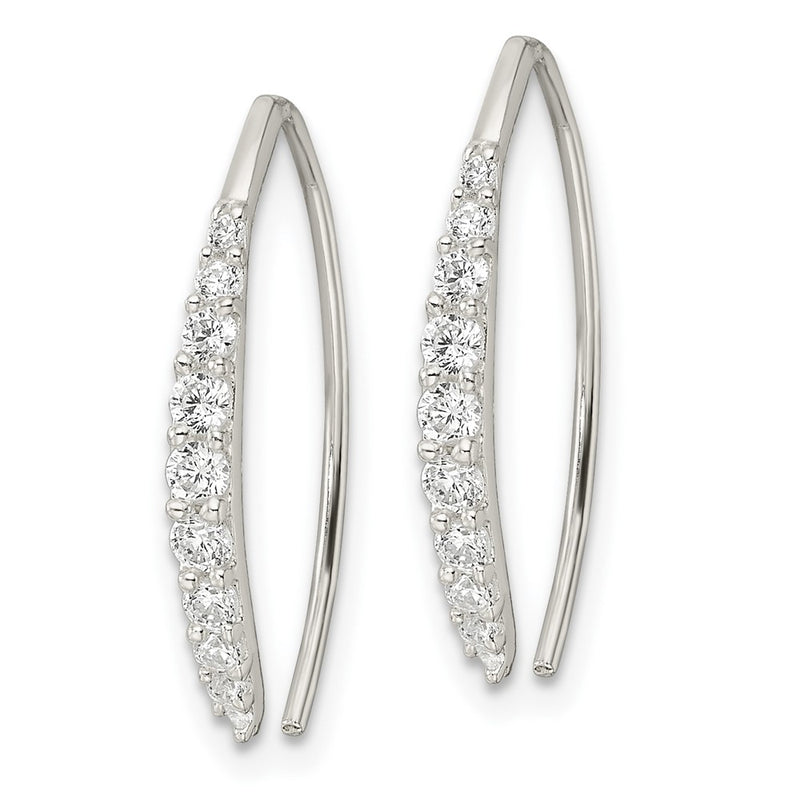 Sterling Silver Polished Cz Threader Earrings