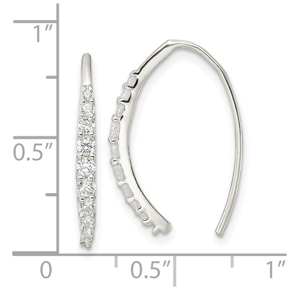 Sterling Silver Polished Cz Threader Earrings