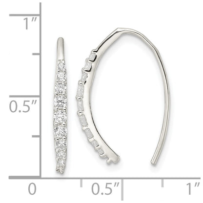 Sterling Silver Polished Cz Threader Earrings