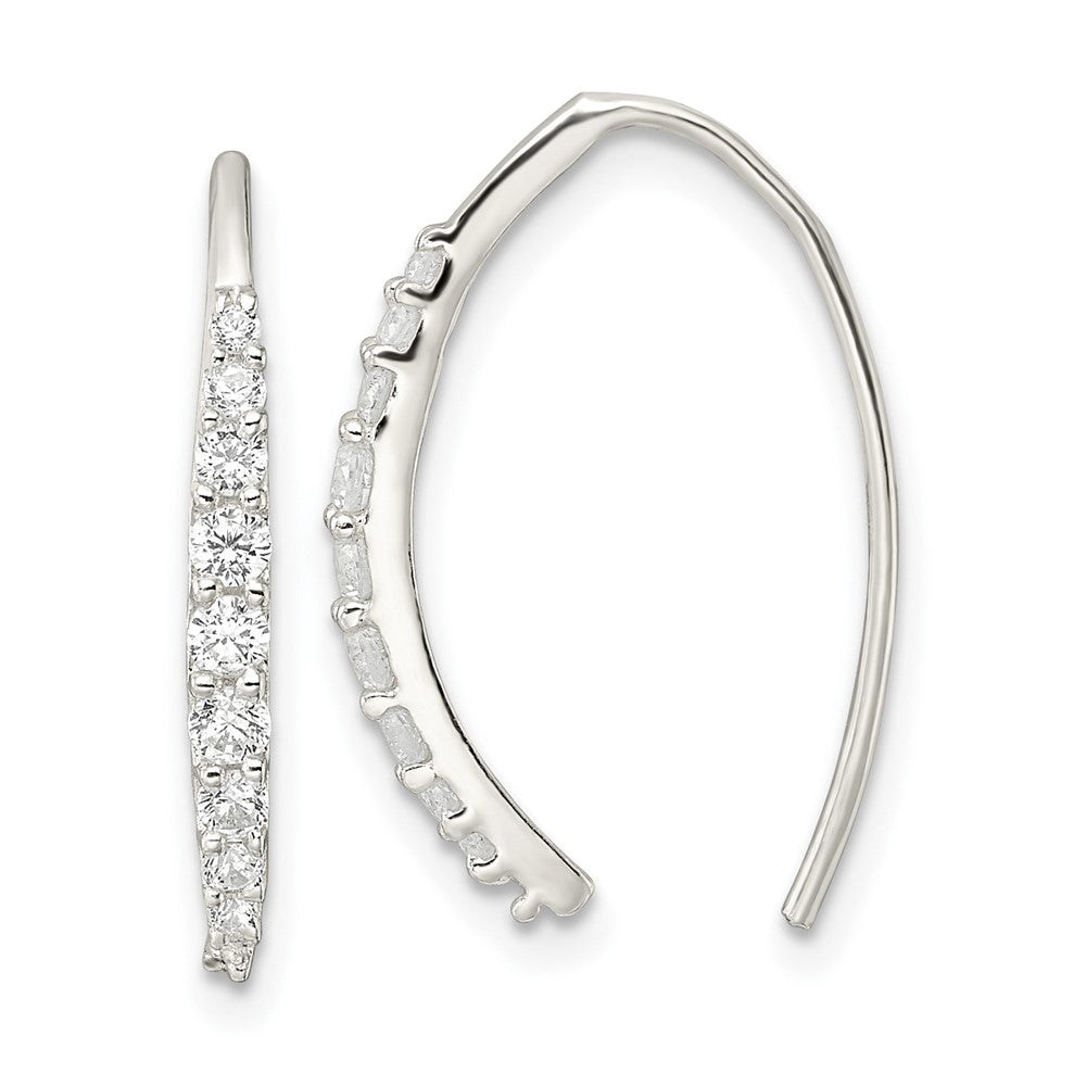Sterling Silver Polished Cz Threader Earrings