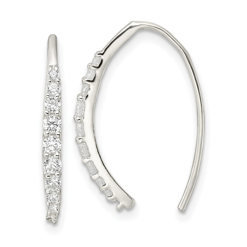 Sterling Silver Polished Cz Threader Earrings