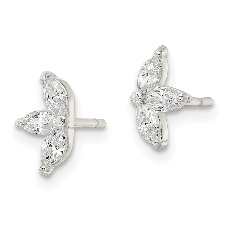 Sterling Silver Polished Marquise Cz Flower Post Earrings