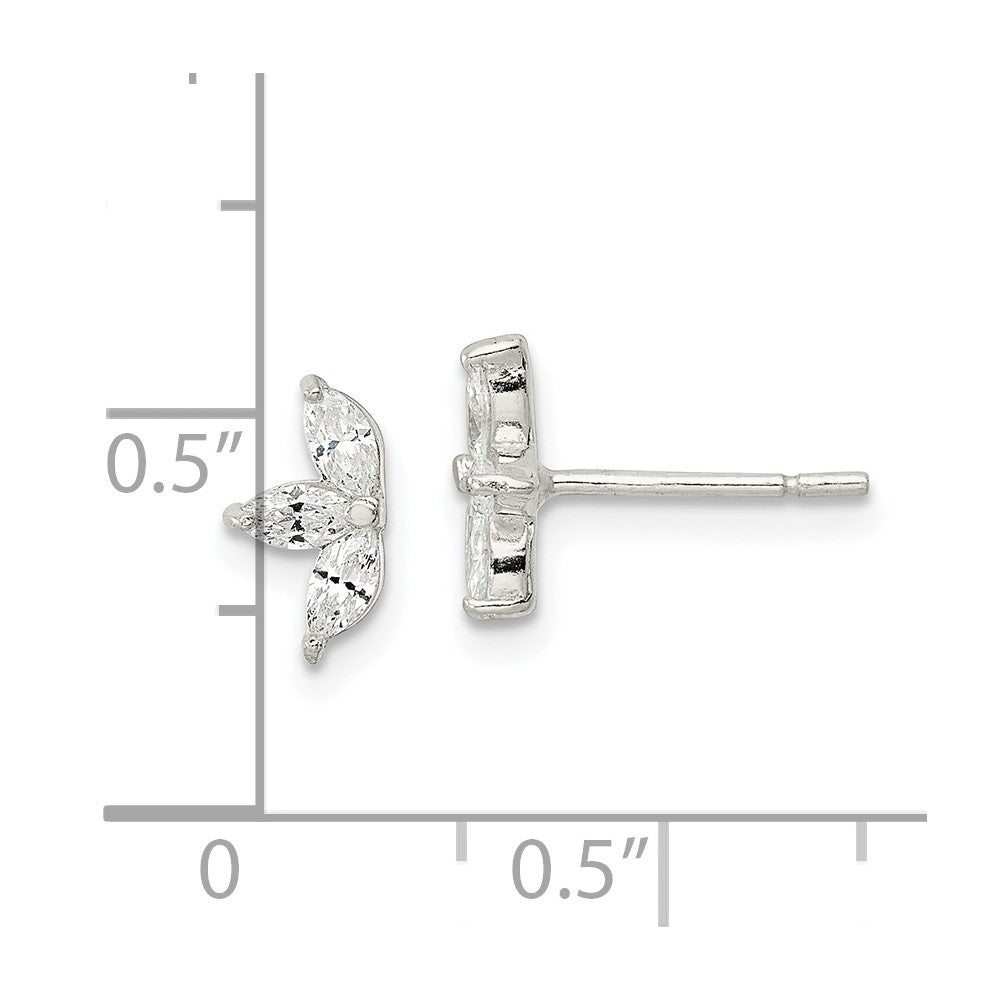 Sterling Silver Polished Marquise Cz Flower Post Earrings