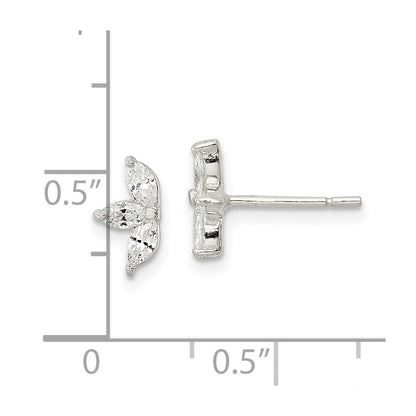 Sterling Silver Polished Marquise Cz Flower Post Earrings