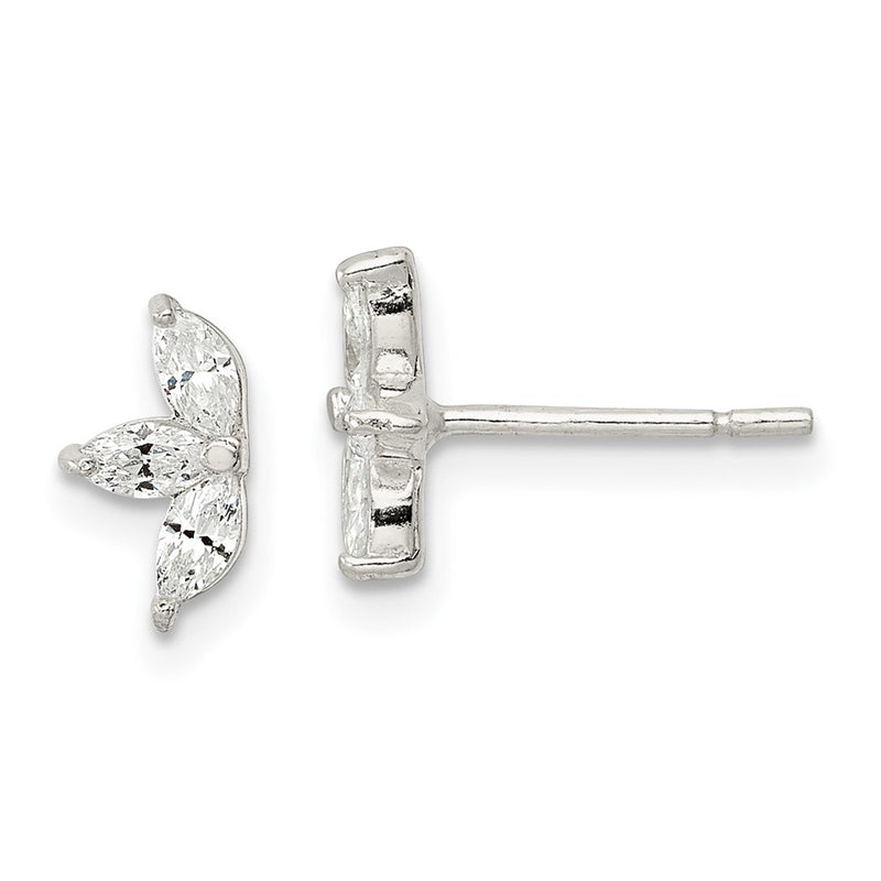 Sterling Silver Polished Marquise Cz Flower Post Earrings